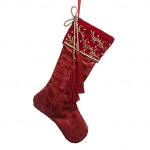 EMBR.TASSEL STOCKING BURG/GLD 33CM